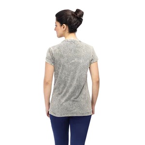T-shirt en coton gris délavé à manches courtes, col rond, coupe ajustée, motif tricoté respirant sur le devant, motif lettres, pour femme - Product Image 5
