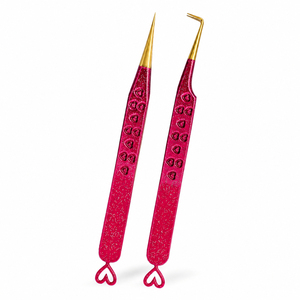Pince à cils professionnelle rose en forme de cœur avec pointes dorées – Outil de précision pour l'application des cils - Product Image 2
