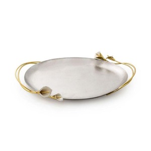 Plateau ovale en acier inoxydable finition miroir de qualité supérieure avec poignées en forme de vigne dorées antique pour un service de table élégant - Product Image 6