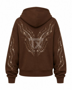 Wholesale Women Street Wear Rhinestone Hoodies Cotton Blended Rhinestone Hoodies - Product Image 4