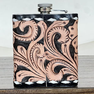 Modern Style Hand <b>Tooled</b> Genuine Cow <b>Leather</b> Flask 8oz Fashionable Stainless Steel Hip Flask High Quality Flask Holder for Gifts - Product Image 6
