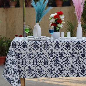 Printed Floral Cotton Linen <b>Tablecloth</b> Outdoor Classic Washable White Blue Pattern Durable Customizable <b>Square</b> <b>Tablecloth</b> - Product Image 1