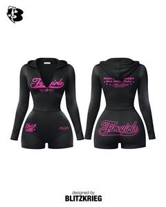 Romper con capucha y cremallera para niñas en color rosa. |   Conjunto Corto Sexy de Talla Grande |   Rich Girl Energy Streetwear - Shorts tipo body OEM - Product Image 5