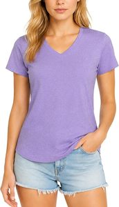 Camisetas Deportivas de Manga Corta con Cuello en V para Mujer, Ajustadas, de Punto Liso, Teñidas, Transpirables, de Viscosa/Algodón, para Uso Diario - Product Image 4