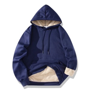 Sweat-shirt à capuche bleu marine pour homme, coupe ample, doublure polaire, vêtement d'hiver décontracté, manches régulières, tricot uni, couleur unie, 2027 - Product Image 3