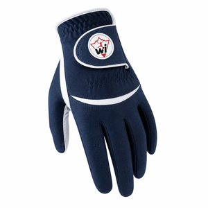 Gant de golf en cuir véritable bleu marine de qualité supérieure avec bordure blanche, doigts respirants, sangle de poignet réglable à scratch pour usage unisexe - Product Image 5