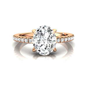 Anillo de Compromiso y Boda de Oro Sólido de 14k/18k con Diamante Cultivado en Laboratorio de Corte Ovalado de 2 Quilates (9*7MM) y 18 Diamantes Decorativos Amarillos de Lujo - Product Image 1