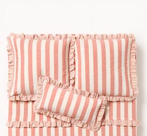 Housse de coussin 100 % coton tissé à rayures avec volants, housse de coussin décorative style ferme à bord festonné, housse de coussin de canapé, vente en gros - Product Image 3