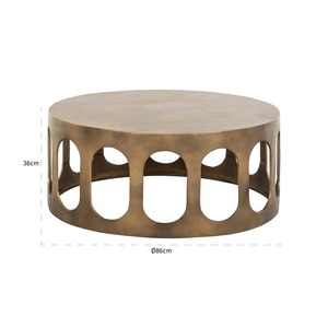Mesa de Centro Contemporánea Realista con Tapa Redonda de Metal de 86 cm de Diámetro y 36 cm de Altura, Mueble Decorativo para Sala de Estar - Product Image 1