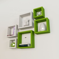 Étagères murales flottantes carrées modernes faites à la main de haute qualité, vert et blanc, en MDF, tolérance de précision, bibliothèque pour salon