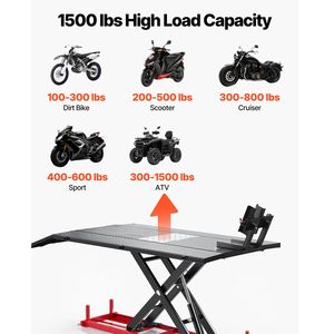 Bomba hidráulica eléctrica con capacidad de 1500 Lbs, elevador de tijera, calzo para ruedas, altura de elevación de 9.05 a 41.73 pulgadas, mesa elevadora para motocicletas de 78 pulgadas - Product Image 5