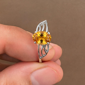 Anillo de compromiso y boda unisex Rhaya Jewels de plata de ley 925 con citrino ovalado, chapado en rodio, engaste de púas, moderno, para fiesta, Noviembre - Product Image 1