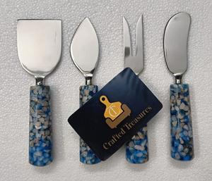 Ensemble de 4 couteaux à fromage uniques, manche en résine et pierre, acier inoxydable, pour fromage et pizza, au meilleur prix - Product Image 2