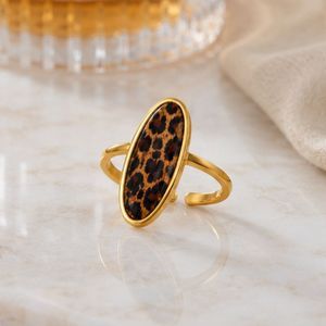 Leopard <b>Ring</b> 18K Gold Plated Stainless Steel <b>Adjustable</b> with Animal Print for Women Daily Wear - Product Image 3