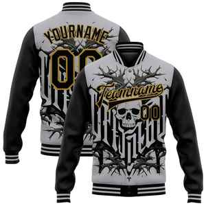 Men's <b>Punk</b> Style Varsity <b>Jacket</b> Custom Name Number Skull Print Digital Printing Autumn Wear Regular Fit Turn-down Collar - Product Image 5