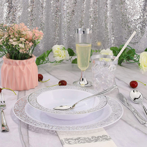 White Black Rim 9 Inch <b>Polystyrene</b> Reusable Easy Clean Dishware Dinner <b>Plate</b> For Hotel Banquet Event Party - Product Image 6