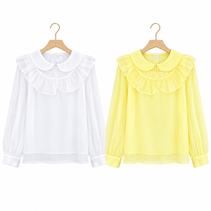 Chemisier en mousseline de soie pour femme, manches longues, col Peter Pan à volants, élégant, pour le bureau, idéal pour les fournisseurs de boutiques et de vente au détail. - Product Image 4