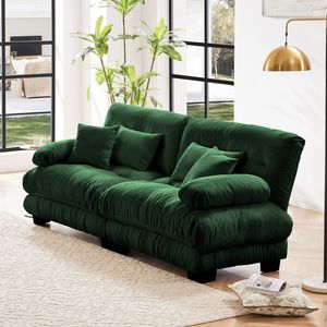 Divano Cloud a 2 Posti in Ciniglia Verde per Soggiorno con 2 Cuscini Lombari e 2 Cuscini Decorativi - Product Image 2