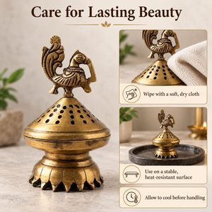 Brûleur de Dhoop en Laiton Fait Main avec Motif Paon, Porte-Encens Traditionnel Décoratif pour la Pooja et la Décoration Intérieure - Product Image 3