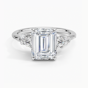 Bague BOJ 031 en argent 925, taille émeraude, camélia, trois pierres, halo de diamants, 2 carats, couleur D, VVS1, moissanite certifiée GRA, prix bas - Product Image 1