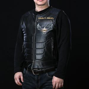 เสื้อกั๊กหนังแท้บุผ้านวมสำหรับขี่มอเตอร์ไซค์แบบมีซิปสำหรับผู้ชาย - Product Image 3