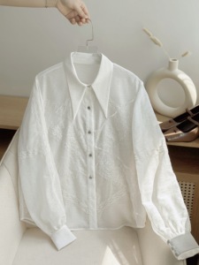 Women's Lace-Trim Puff-Sleeve Chiffon Blouse SWAY Vietnam 100% Polyester Turn-down Collar <b>Balloon</b> Sleeve Chiffon - Product Image 3
