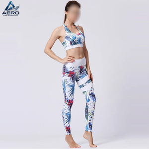 Custom OEM Manufacturer Women Activewear Light Blue Tropical Foliage & Blossom Graphic Print <b>Athletic</b> <b>Support</b> Running Yoga Bra - Product Image 2
