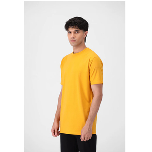 T-shirt pour homme, coupe classique, jaune, tricoté, 100% coton, respirant, col rond, manches courtes, logo personnalisé, écologique, uni - Product Image 5