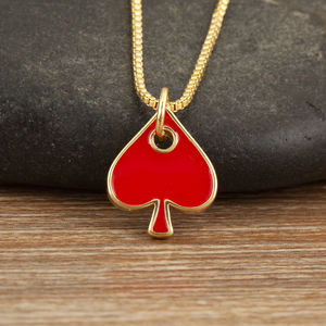 QIKU金メッキ銅ヒップホップペンダントネックレススペードハートクラブ女性と男性のためのパーソナライズされたリンクチェーン - Product Image 3