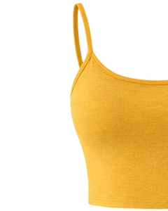 Conjunto de 2 Piezas Amarillo para Mujer, Top Corto sin Mangas con Cordón Ajustable y Pantalones Cortos, Tejido Sólido Transpirable, Casual, Primavera Verano - Product Image 3