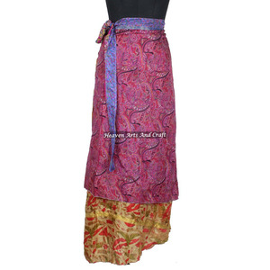 New Beach <b>Long</b> Wrap <b>Skirt</b> Floral Print Wrap Around <b>Skirt</b> Women Wear Vintage Silk Sari <b>Long</b> Length Wrap Around <b>Skirt</b> 2 Layer Sari - Product Image 6
