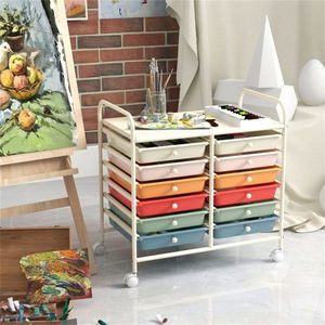 Carrello Portaoggetti a 2 File e 10 Piani con 12 Cassetti, Multicolore, in Metallo, 4 Ruote (2 con Freno), Pieghevole, Stile Macaron, per Bagno e Cucina - Product Image 2