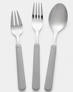 Minimalist Flatware <b>Set</b> With Stainless Steel Heads And Gray Plastic Handles Reusable For <b>Travel</b> Use And Kitchen Use - Product Image 1