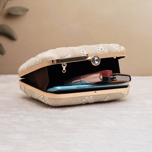 Beige With <b>Mirror</b> & Triangle Embroidery Clutch Bag Elegant Designer Evening Purse for Women Events - Product Image 3