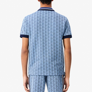 2026 Hot Selling Men's Lightweight 100%Cotton Knitted Turn Down Collar Quick Dry Short Sleeve <b>Geometric</b> Print Formal Polo <b>Shirt</b> - Product Image 3