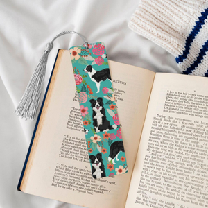 Marcapáginas de madera con diseño de perro de dibujos animados y flores, con borla, para lectura de libros, clip para páginas, manualidades escolares y de biblioteca - Product Image 1