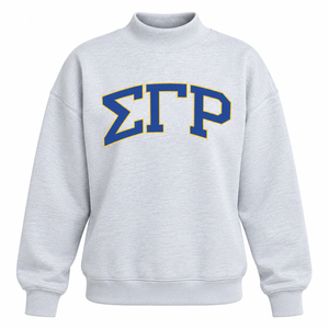 Sudadera Ligera de Cuello Alto Sigma Gamma Rho, Color Gris, con Apliques de Letras Griegas en Azul y Dorado, Manga Larga, Estilo Casual - Product Image 3