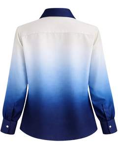 Chemise boutonnée à manches longues pour femme, dégradé blanc vers bleu roi, style décontracté pour le bureau, fabrication sur mesure, vêtements OEM personnalisés - Product Image 2