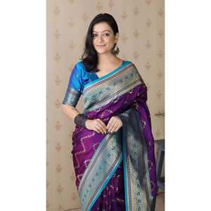 Sari en soie douce violette Elite Weaves Banarasi ZigZag Meenakari Zari tissé avec chemisier et chemise pour femme - Product Image 5