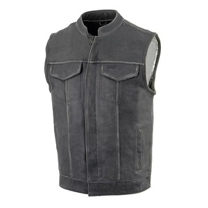 Chaleco de Cuero Negro Vintage Personalizado para Hombre, Chaleco de Motociclista sin Mangas, Chaleco de Cuero para Motocicleta con Cuello Alto - Product Image 4