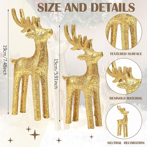 Ensemble de 2 statues élégantes de rennes dorés - Décoration de table de Noël, figurines de cerfs sur pied, paire décorative pour la décoration du salon - Product Image 6