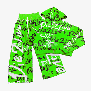 เสื้อสเวตเชิ้ตสีเขียวพิมพ์ลายแบบซิปสำหรับผู้ชายและกางเกงจ็อกเกอร์ ชุดสตรีทแวร์ - Product Image 1