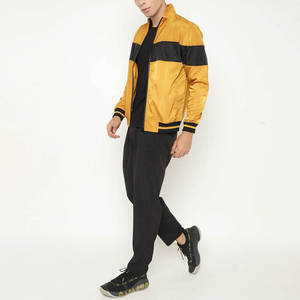 Men's Yellow Black Color Blocking <b>Track</b> <b>Jacket</b> Full Sleeve Stand Collar Zipper Front Sporty Style Autumn Wear Regular Fit - Product Image 3