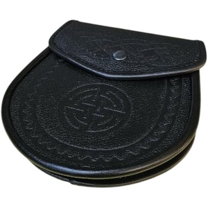 Sporrán escocés de cuero negro con diseño de nudo celta y cadena para usar con kilt, Sporrán de cuero genuino de alta calidad. - Product Image 3