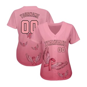 Camiseta de Béisbol Rosa Personalizada para Mujer con Alas de Conciencia sobre el Cáncer de Mama, Estampado Sublimado, Cuello en V, Ajustada, Manga Corta, Ropa para Adultos - Product Image 6