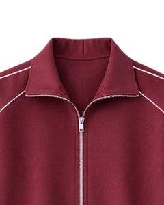 Ensemble de survêtement pour femme bordeaux personnalisé, veste zippée et pantalon de jogging, tenue de sport décontractée deux pièces avec bordure contrastante blanche - Product Image 5