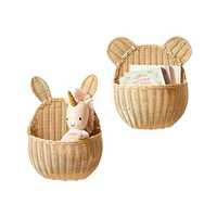 Cesta de mimbre festoneada para pared, muebles infantiles, habitación de niños, mimbre natural festoneado, montaje colgante para almacenamiento en sala de juegos infantil
