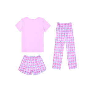 Ensemble pyjama pour bébé fille avec imprimé girafe mignon, t-shirt, short, pantalon, vêtements en coton respirant, col rond, manches courtes, vêtements d'été, 3 pièces - Product Image 4