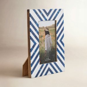 Artesian made Decorative Bone Inlay Picture <b>Frame</b> Blue and <b>White</b> Stripe Design Handmade Home Accessory for Luxury Interior - Product Image 1