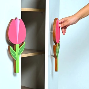 Nuevas tiradores de cajón de madera de acacia multicolor con diseño decorativo para niños, tiradores de cómoda con forma de tulipán, tiradores de muebles para habitación infantil, diseño moderno. - Product Image 1
